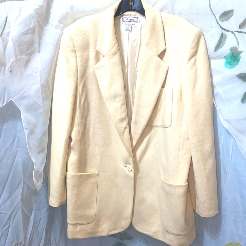 LEE DAVID COLLECTION WOOL/NYLON CREAM  1-BUTTON BLAZER SZ L
